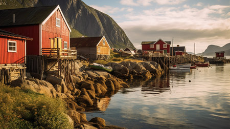 Typical Norwegian fishing village in Lofoten islands, Norway.の素材
