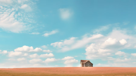 house in the field with blue sky and clouds. 3d renderingの素材