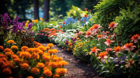 Colorful flowerbeds in the public park, summer landscape.の素材
