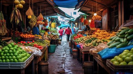 Fruits and vegetables at the street market in Hoi An, Vietnamの素材