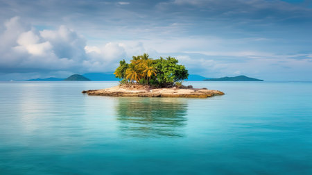 Tropical island with palm trees in the sea. Panoramaの素材