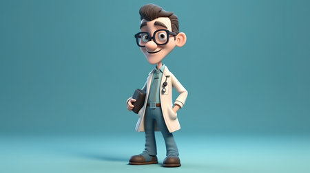 Cartoon Doctor with stethoscope around his neck, 3d illustrationの素材