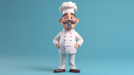 3d illustration of a cartoon character with a chef hat and mustacheの素材