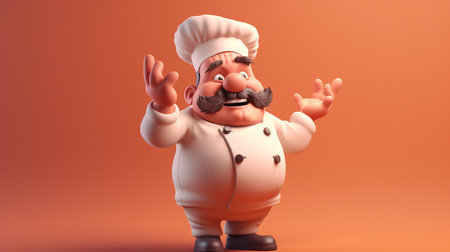 3d illustration of a cartoon chef with a mustache and hat.の素材