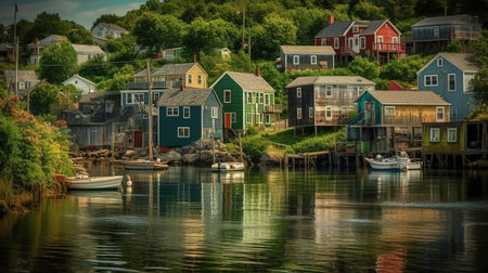 Panoramic view of the small fishing village of Stavanger in Norwayの素材