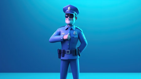 Policeman in blue background, 3d rendering. Computer digital drawing.の素材