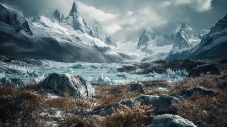 Panoramic view of Fitz Roy mountain, Los Glaciares National Park, Argentinaの素材