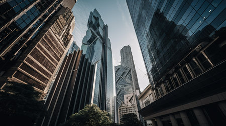 low angle view of modern skyscrapers in hongkongの素材