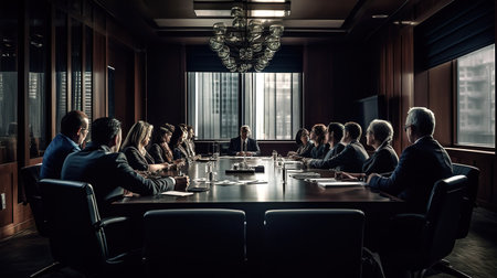 Business people sitting at a table during a meeting in a conference roomの素材