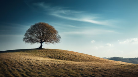 Lonely tree on a hillside in the morning light.の素材