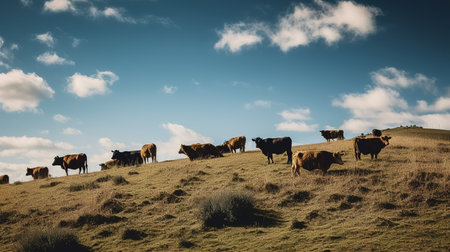 Herd of cows on the hillside in Scotland, UK.の素材