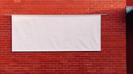 Blank white billboard on red brick wall background, 3d renderの素材