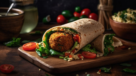 Vegetarian falafel wraps with vegetables and falafelの素材