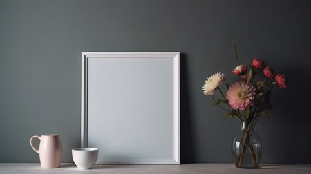 Mock up poster frame in modern interior background, 3d renderの素材