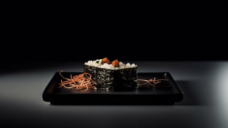 Sushi on a black plate isolated on a black background. Japanese foodの素材