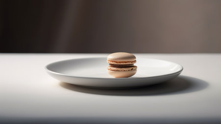 Macaroon on a white plate on a white table. Selective focus.の素材