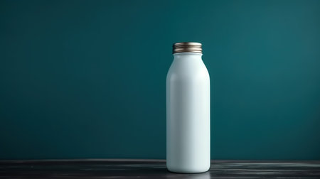 Milk bottle on a blue background with space for your text.の素材