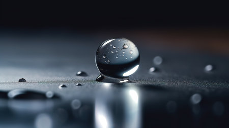 Water drops on a metal surface. Macro shot with shallow depth of field.の素材