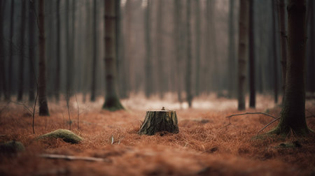 Stump in the forest with fog and trees in the background.の素材