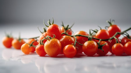 Cherry tomatoes on a white background. Selective focus. Toned.の素材