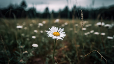 White daisy flower on a meadow in the summer. Vintage styleの素材