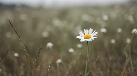 Beautiful daisy flower in the meadow. Chamomile field.の素材