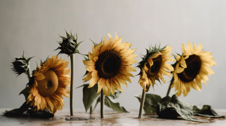 Sunflowers on a white background. Still life with sunflowers.の素材