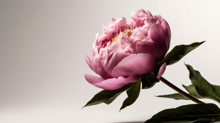 Beautiful pink peony flower on white background, close-upの素材