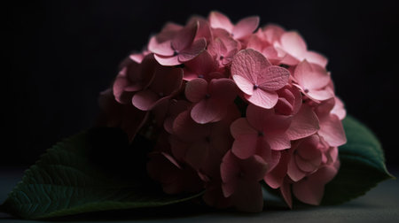 Pink hydrangea flowers on a dark background close-upの素材