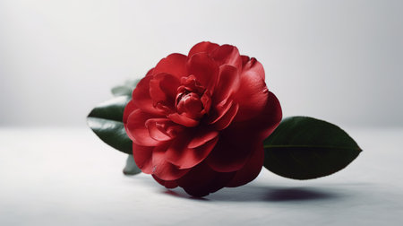 Beautiful red camellia flower on white background. Close up.の素材