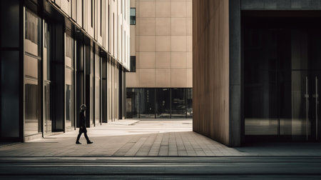 Businessman walking in front of a modern office building. Business concept.の素材