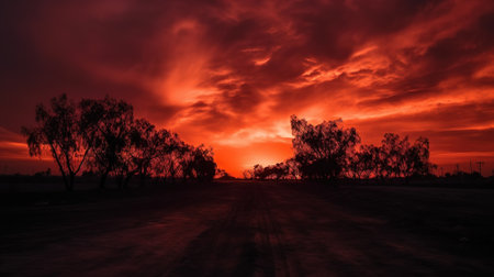 Beautiful red sunset over a road in the Australian outback.の素材