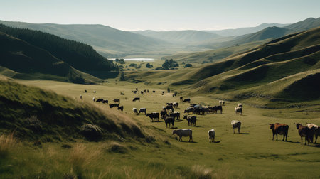 Cattle grazing in the grasslands of the Mongolian steppeの素材