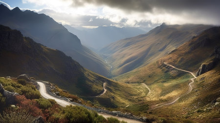 Panoramic view of a mountain road in the Scottish Highlands.の素材
