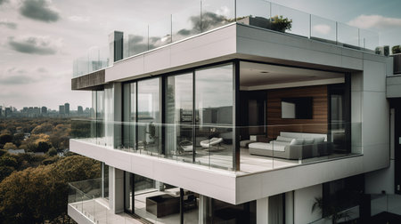 Modern house exterior with panoramic windows. 3d rendering.の素材