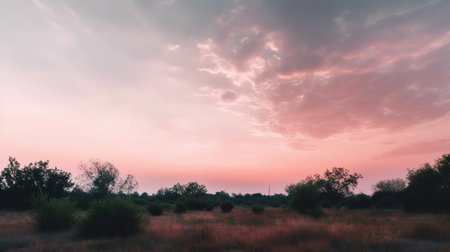 Sunset over a field in the Okavango Delta, Botswanaの素材