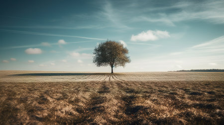 Lonely tree in the middle of a field in the countrysideの素材