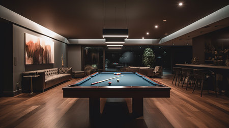 Interior of a billiard room with pool table. 3d renderingの素材