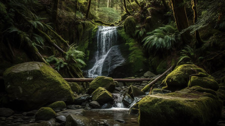 Waterfall in the rainforest of New Zealand. Long exposure.の素材