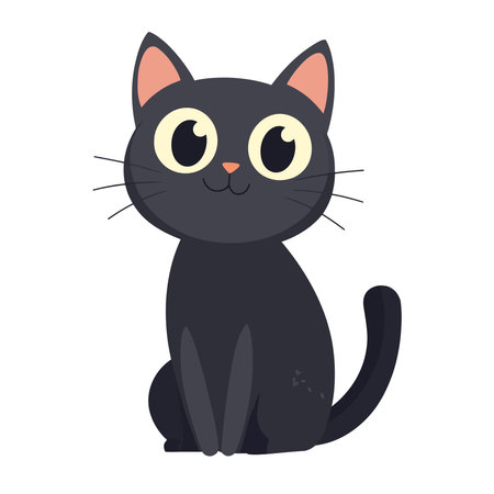 Cute cartoon black cat isolated on white background. Vector illustration.のイラスト素材