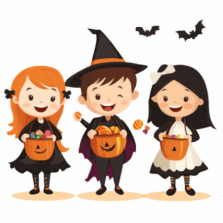 Halloween kids with pumpkins and candies vector illustration graphic designのイラスト素材