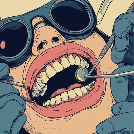 Dentist and patient. Vector illustration in retro style. Hand drawn.のイラスト素材