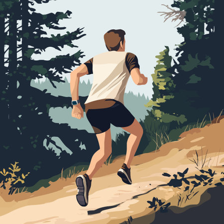 Man running in the forest. Vector illustration in flat cartoon style.のイラスト素材