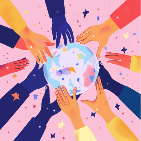 Human hands around the planet earth. Vector illustration in flat style.のイラスト素材