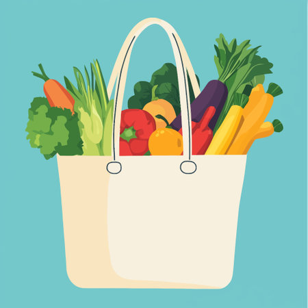 Shopping bag with fresh vegetables. Vector illustration in flat style.のイラスト素材