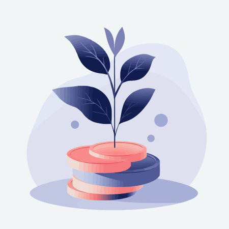 Plant growing on stack of coins. Vector illustration in flat styleのイラスト素材
