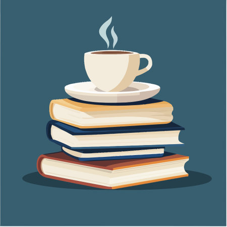 Coffee cup and stack of books. Vector illustration in flat styleのイラスト素材