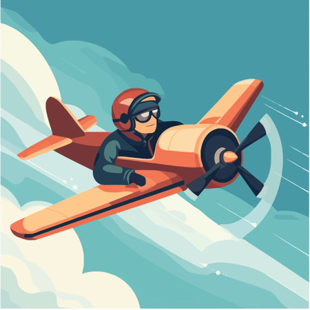 Airplane pilot on the background of the sea. Cartoon vector illustration.のイラスト素材