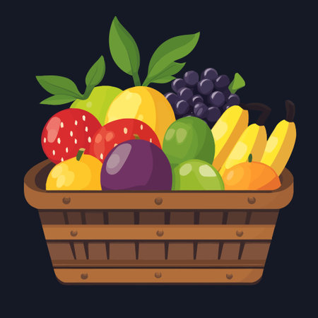 Basket of fresh fruits. Vector illustration in a flat style.のイラスト素材