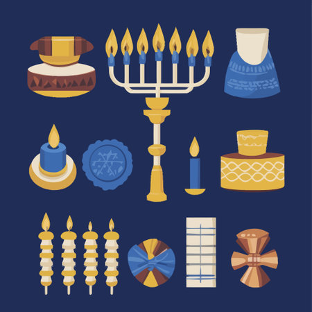 Hanukkah icons set. Vector illustration in flat style.のイラスト素材